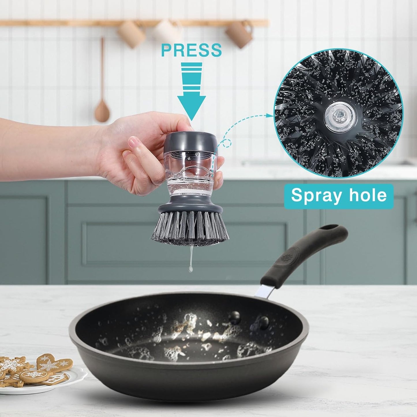 Ultimate Palm Brush Storage Set for Effortless Kitchen Cleaning - Includes Ergonomic Scrub Brush and Convenient Holder for Pots, Pans, and Sinks