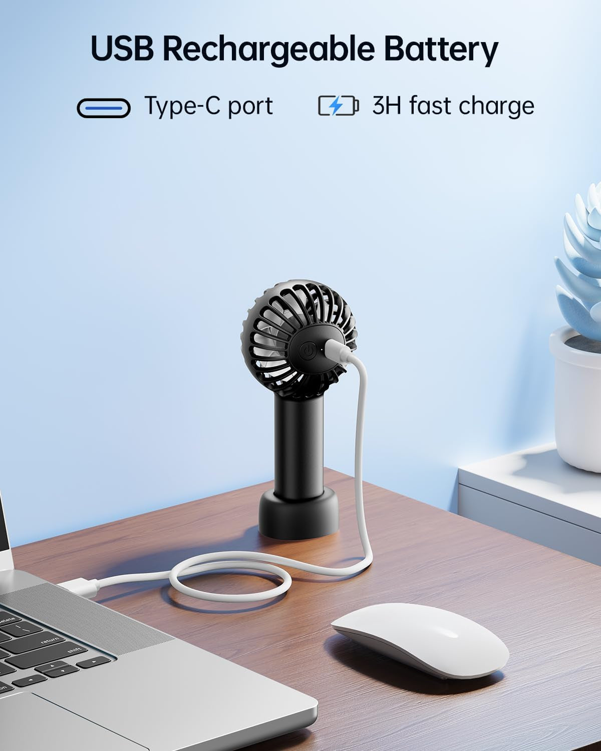 Stay Cool Anywhere with the Mini Portable Rechargeable Handheld Fan - Your 3-Speed Essential for Makeup, Travel, and Outdoor Fun - Sleek USB-Powered Design in Black